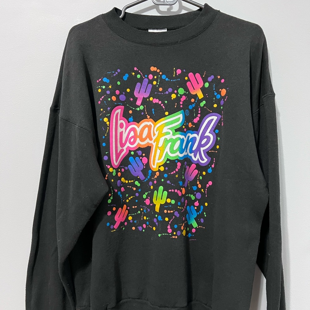 Lisa Frank Black Rainbow Cacti Sweatshirt Rare 90s XL